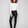 Black pants with a slim fit and ankle-length cut, featuring a chic metallic sheen by Charlie B.