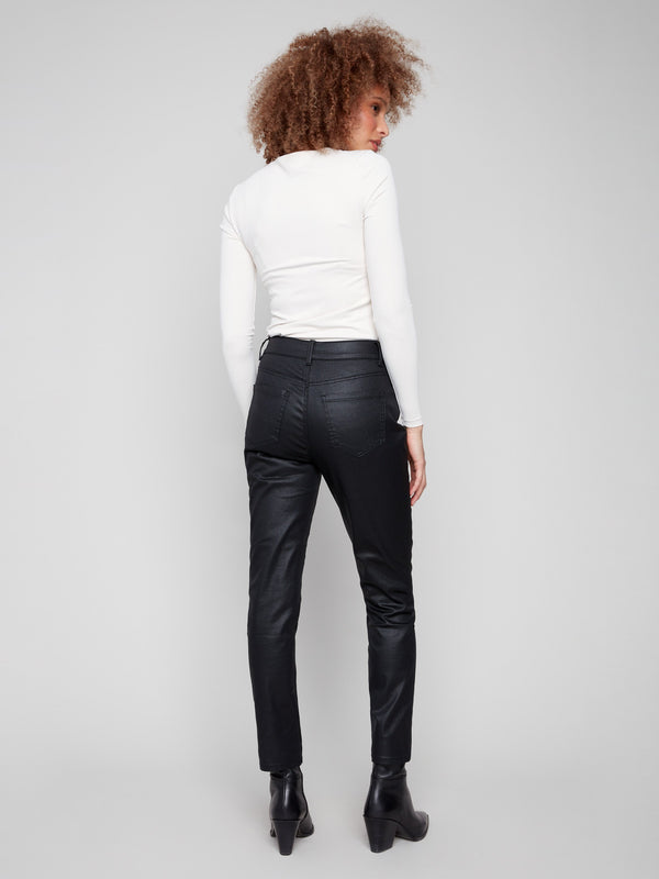 Chic black pants with an ankle-length silhouette and luxurious finish for modern flair by Charlie B.