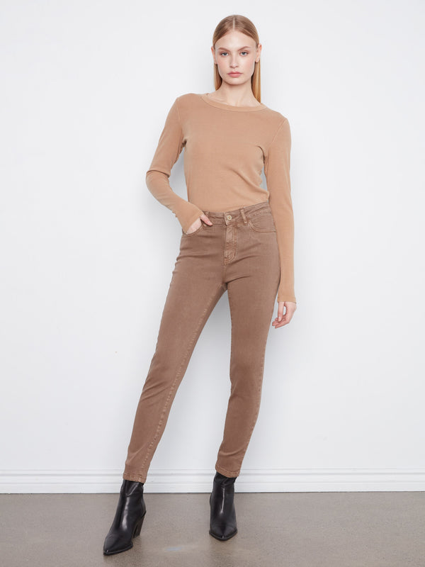 Slim Leg Twill Pants - Truffle