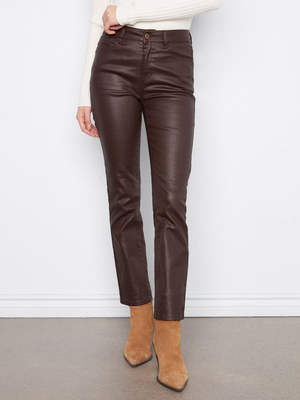 Slim Leg Wax Twill Pants - Coffee