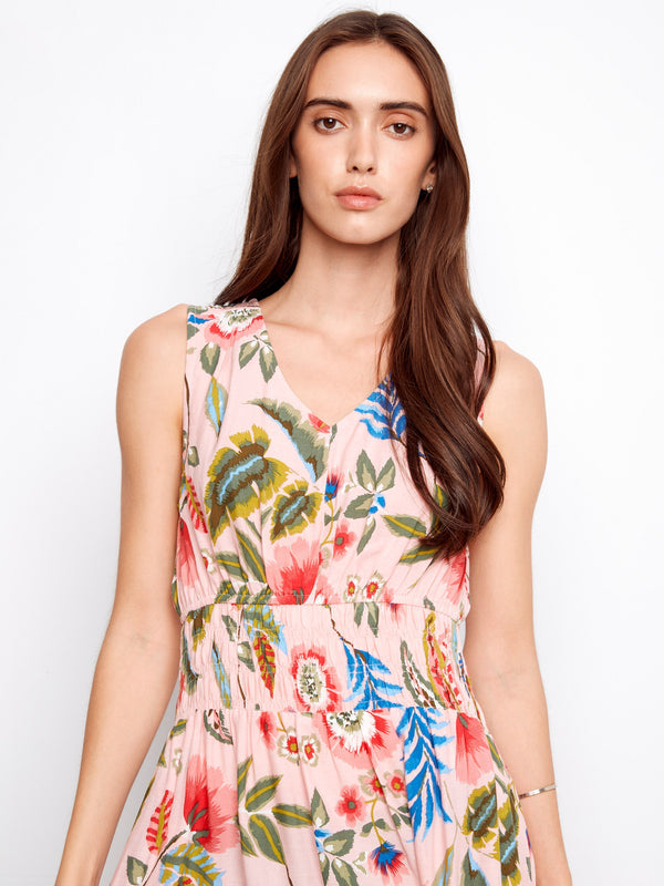 Dress features a smocked waist that accentuates the silhouette beautifully. The floral design is both stylish and comfortable by Charlie B.