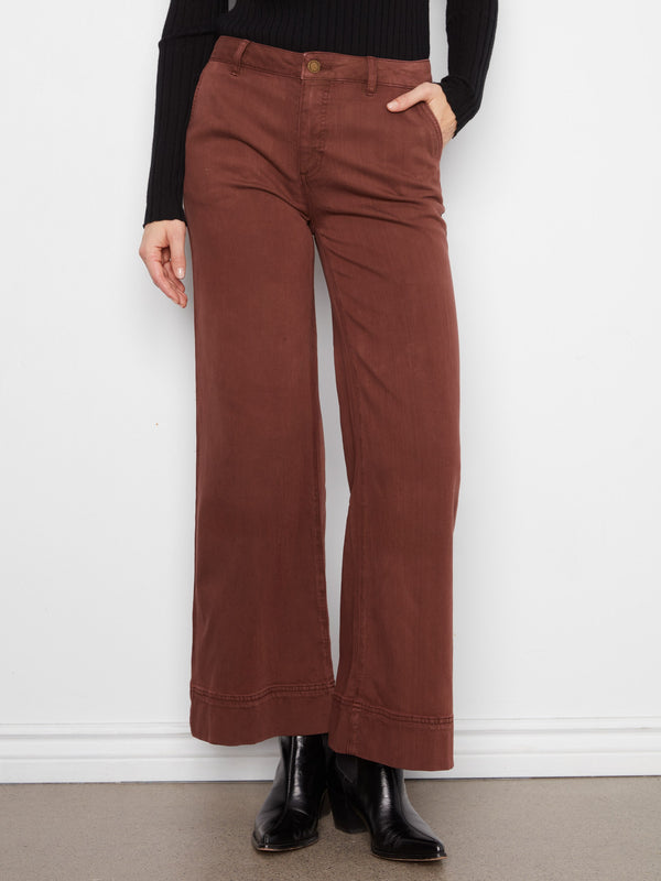 Smooth Twill Wide Leg Pants - Chocolate