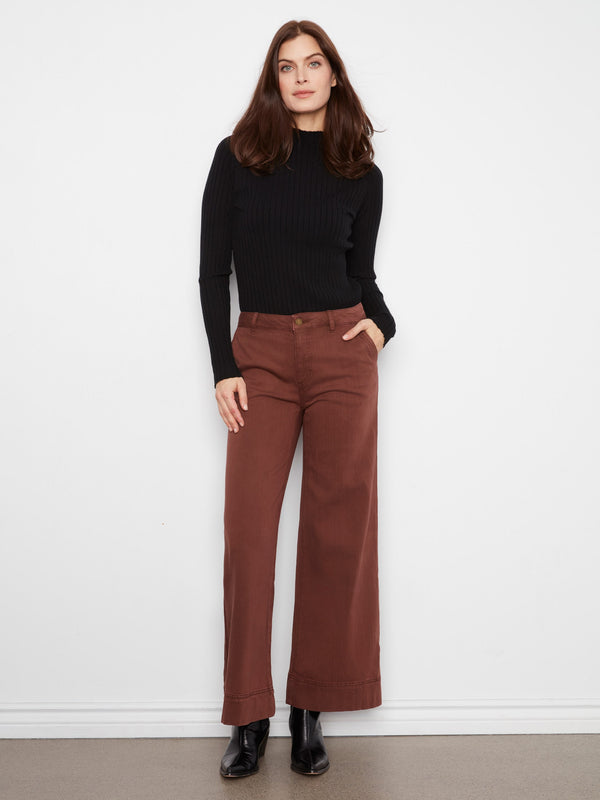 Smooth Twill Wide Leg Pants - Chocolate