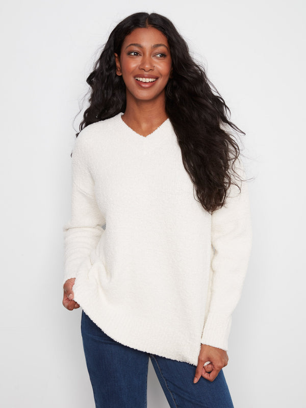 Soft Bouclé V-Neck Sweater - Ecru