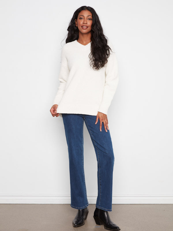 Soft Bouclé V-Neck Sweater - Ecru