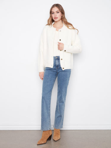 Chic and cozy, this fuzzy knit jacket is an essential addition to your wardrobe. By Charlie B.