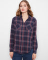 Midnight plaid shirt with classic collar and soft cotton-tencel blend, perfect for layering by Charlie B.