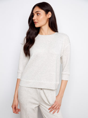 Soft Scuba 3/4 Sleeve Top - Heather Light Grey