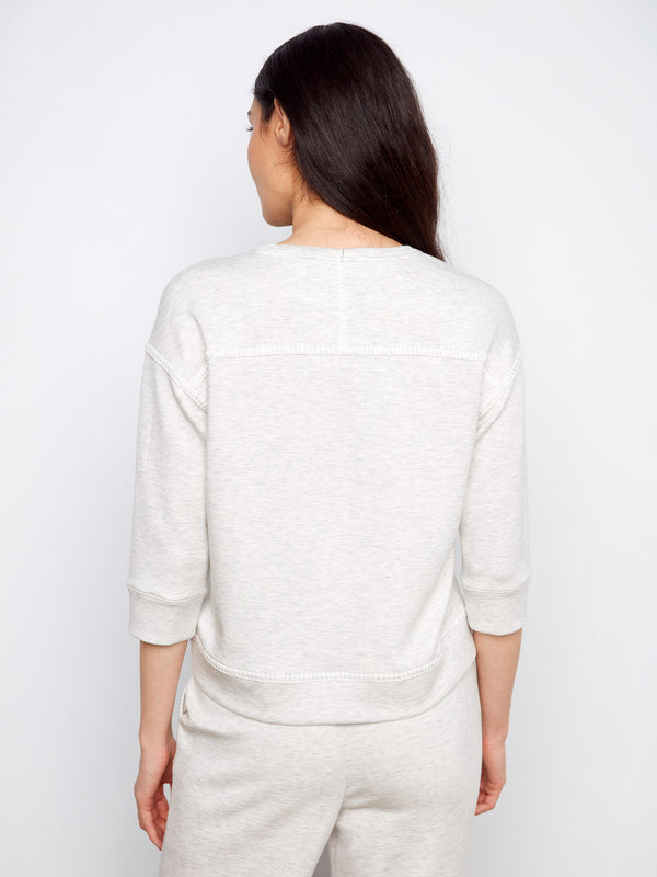 Soft Scuba 3/4 Sleeve Top - Heather Light Grey