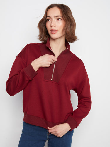 Half-zip mock neck in soft scuba fabric, combining elegance with everyday wearability by Charlie B.