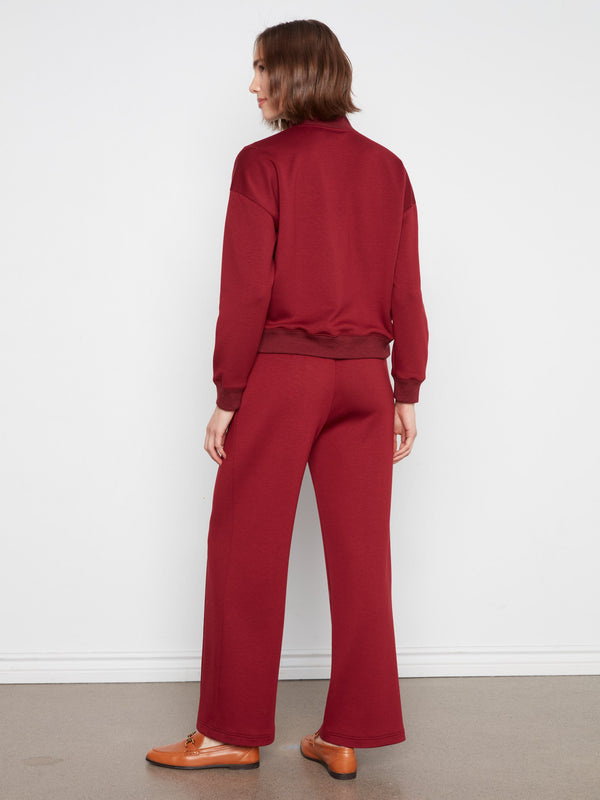 Soft Scuba Wide Leg Jogger Pants - Merlot