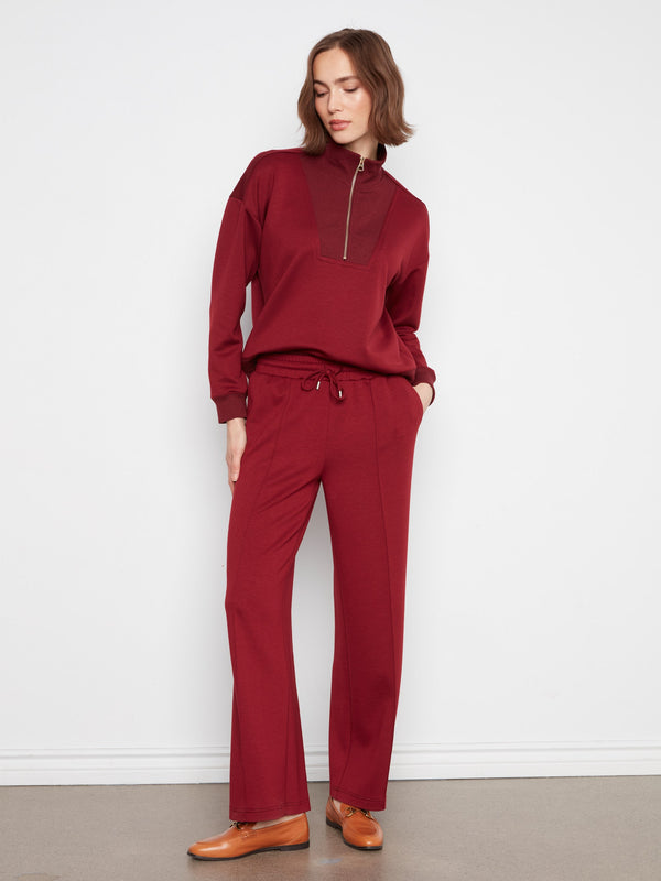 Soft Scuba Wide Leg Jogger Pants - Merlot