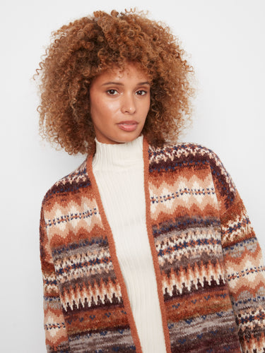 Long sleeves add warmth and comfort to this beautifully patterned cardigan by Charlie B.