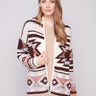 Rosewood Space Dye Jacquard Cardigan featuring a cozy drop shoulders design, perfect for casual outings by Charlie B.