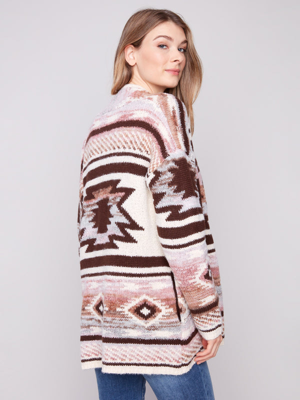 Stylish cardigan in rosewood tones, showcasing an open front design ideal for layering by Charlie B.