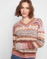 Rosebud sweater featuring drop shoulders and a geometric pattern, perfect for a relaxed day. By Charlie B.
