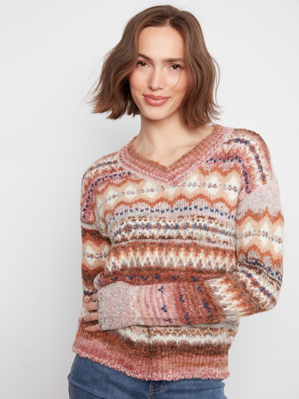 Space Dye V-Neck Sweater - Rosebud