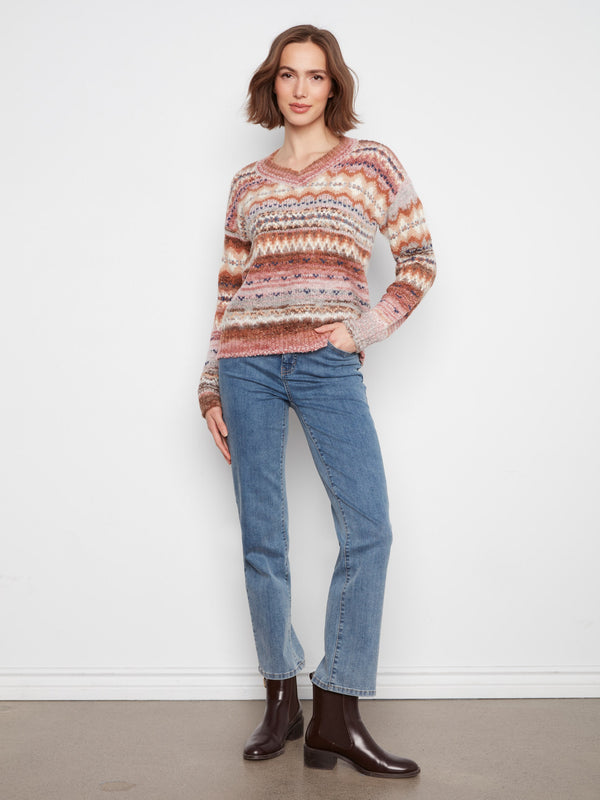 Space Dye V-Neck Sweater - Rosebud