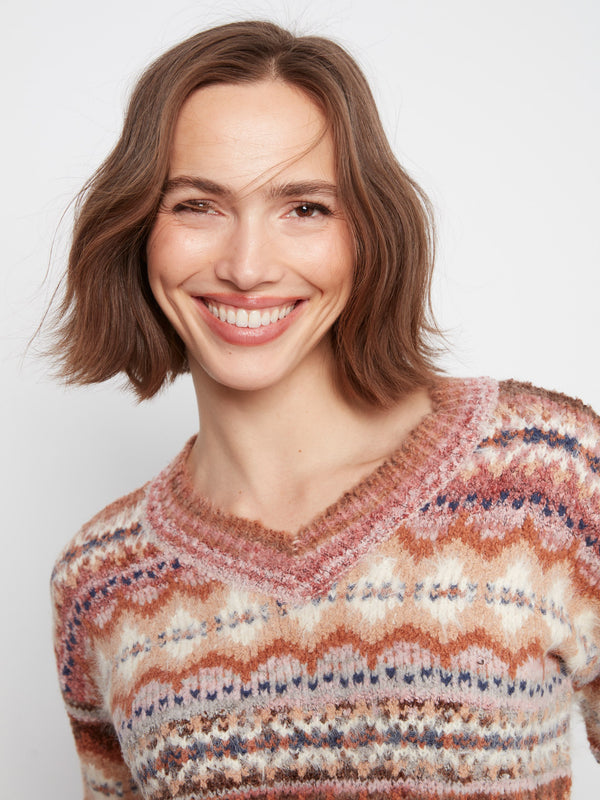 Space Dye V-Neck Sweater - Rosebud