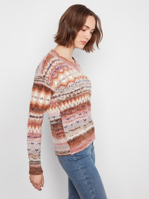 Space Dye V-Neck Sweater - Rosebud