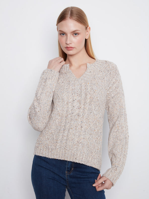 Speckled Cable Knit Sweater - Nep Grey