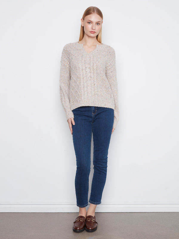 Speckled Cable Knit Sweater - Nep Grey