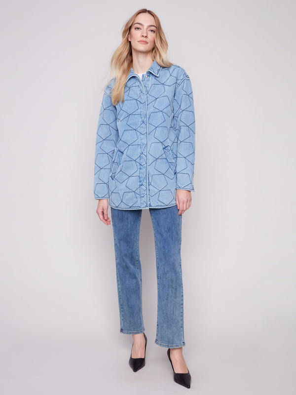 Denim jacket with star quilting and a classic shirt collar, perfect for casual outings by Charlie B.