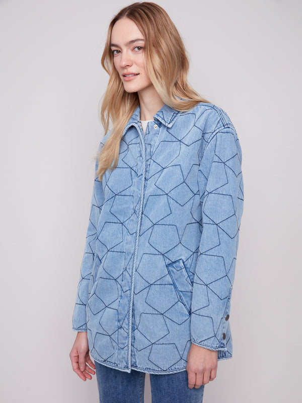 Star Quilted Denim Jacket - Light Blue