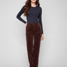Mocha corduroy pants featuring a straight fit and long length, perfect for versatile styling by Charlie B.