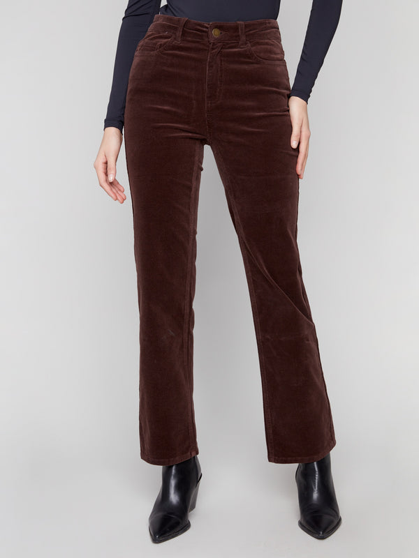 These pants boast a five-pocket design, adding functionality to the mocha corduroy style by Charlie B.