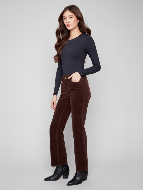 Crafted from stretch corduroy material, these mocha pants offer both comfort and style by Charlie B.
