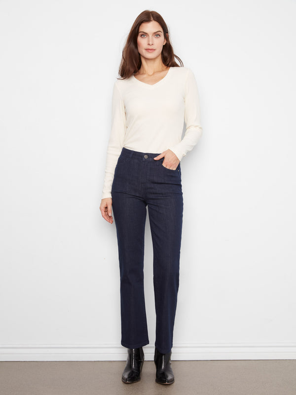 Straight Leg Jeans - Blue Black