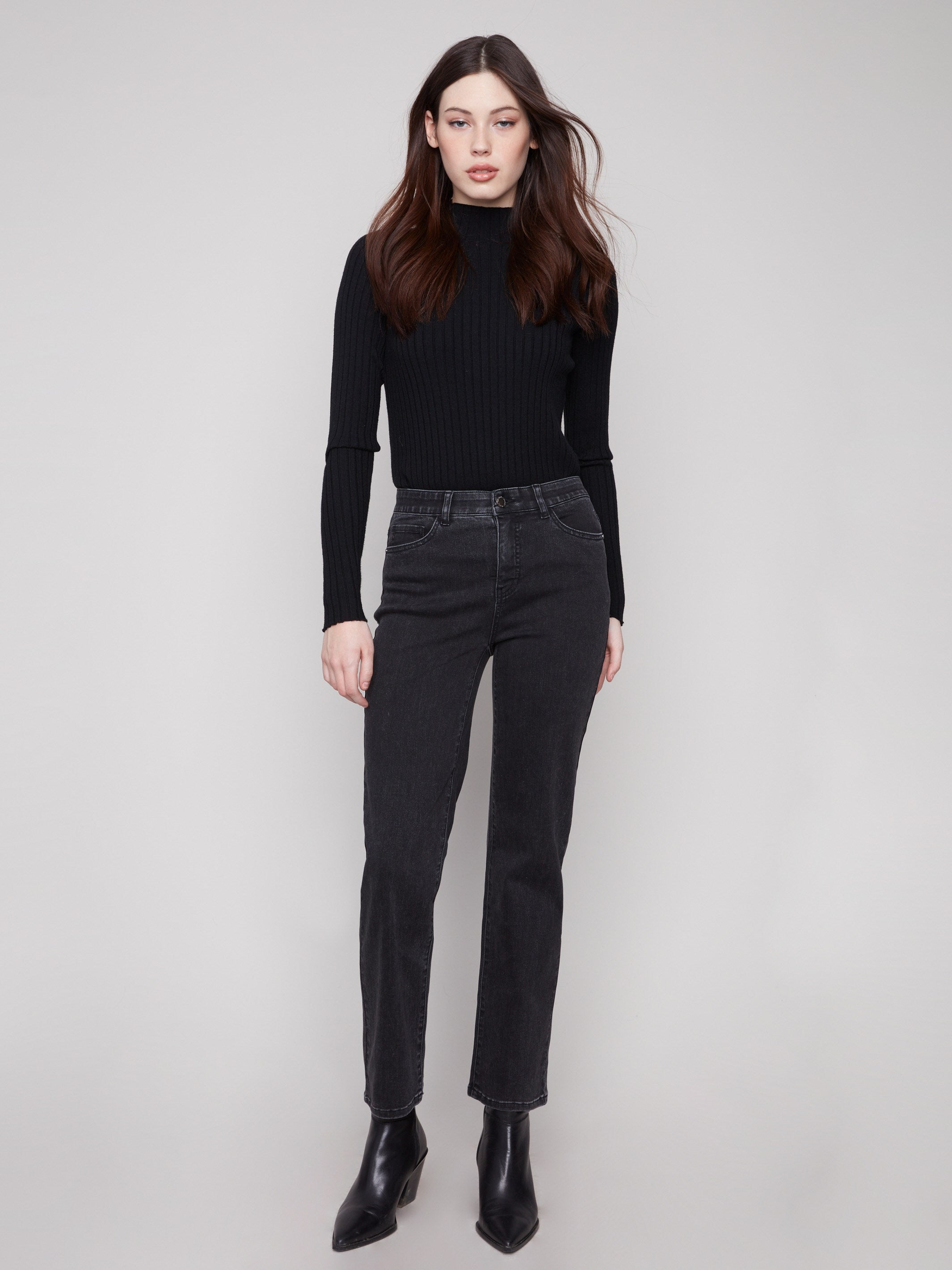 Charcoal jeans featuring a straight fit and stretch denim material for comfort and style by Charlie B.