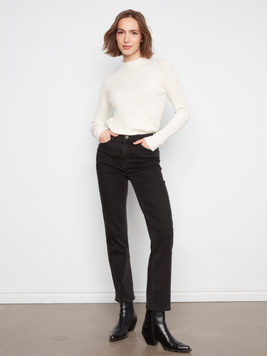 Straight-leg jeans with a hidden elastic waistband and stretch denim, perfect for everyday comfort by Charlie B.