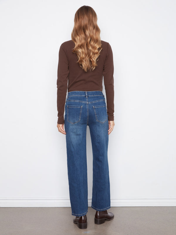 Straight Leg Jeans With Corduroy Heart Patches - Washed Indigo