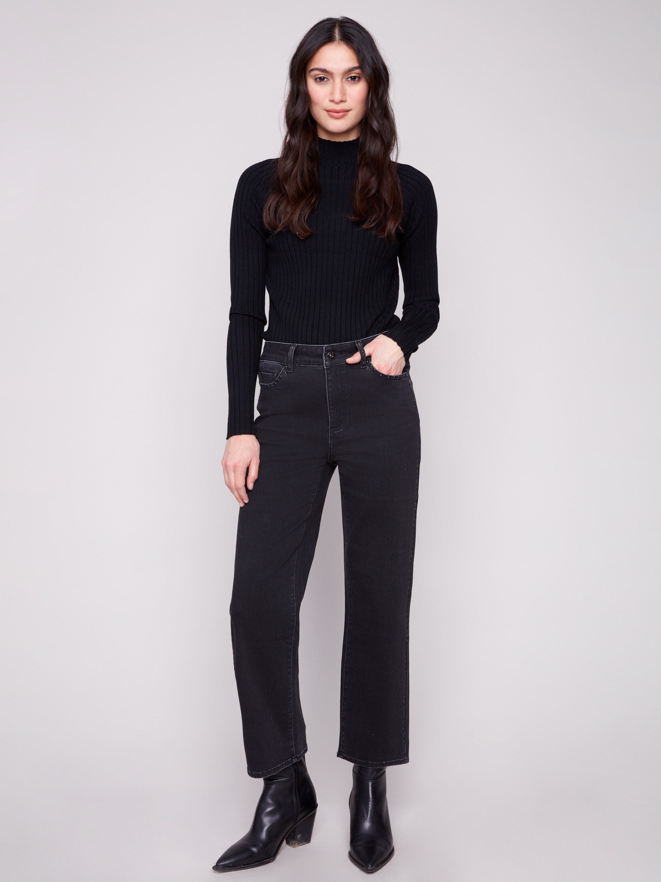 Charcoal jeans featuring a five-pocket design and stretch denim for added comfort by Charlie B.
