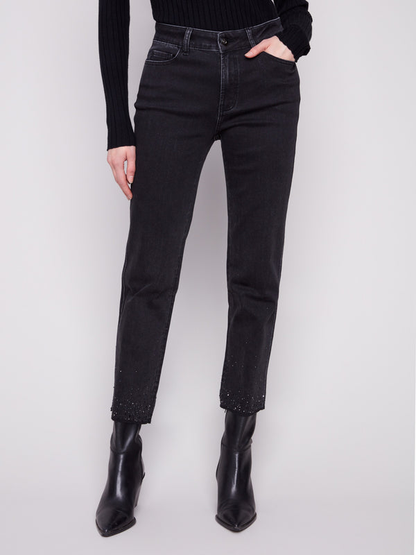These jeans are designed in stretch denim with a five-pocket layout, adding comfort and style by Charlie B.