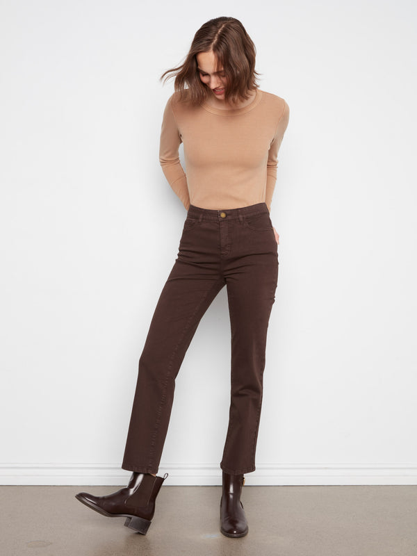 Straight Leg Twill Pants - Coffee