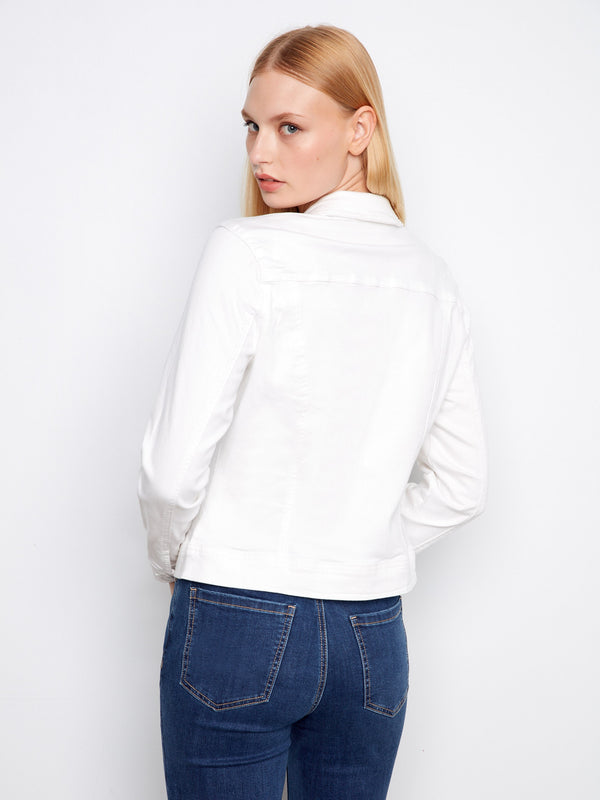 Stylish white jacket crafted from stretch twill fabric, offering comfort and elegance by Charlie B.