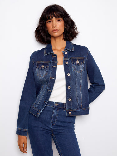 Classic button front detailing elevates the look of this versatile denim jacket, making it perfect for layering outfits. By Charlie B.]