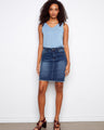 Denim skirt featuring a regular rise and classic five-pocket design, perfect for versatile styling by Charlie B.