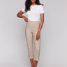 Greige capri pants in stretch fabric with chic folded cuffs by Charlie B.