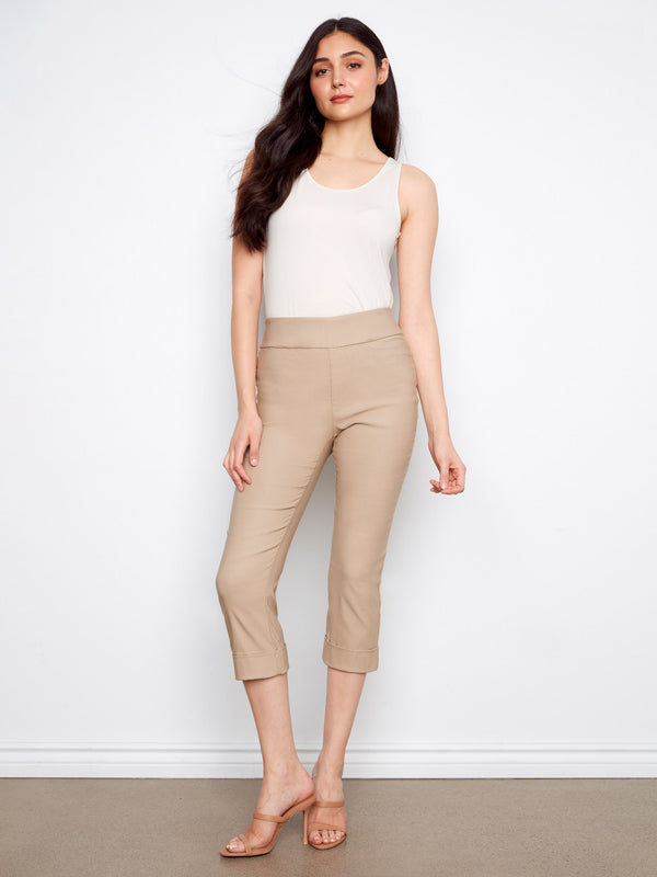Stretch Pull-on Capris Pants - Greige