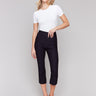 Navy capri pants with a chic folded cuff design and comfortable fit by Charlie B.