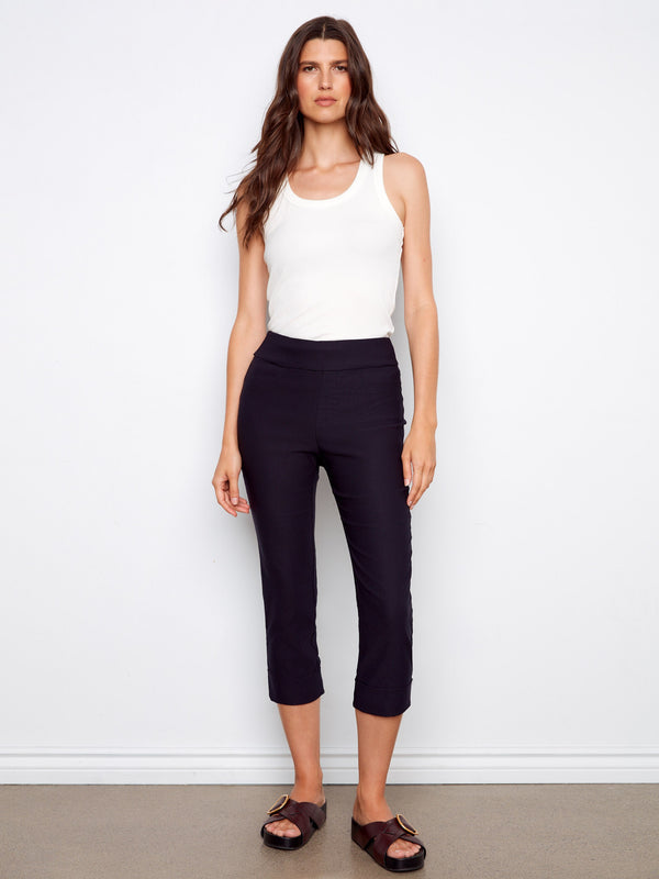 These capri pants feature a slim leg and a comfortable pull-on design, perfect for everyday wear. By Charlie B.