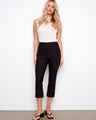 Black cropped pants with slim leg and stretch fabric, ideal for comfort and style by Charlie B.