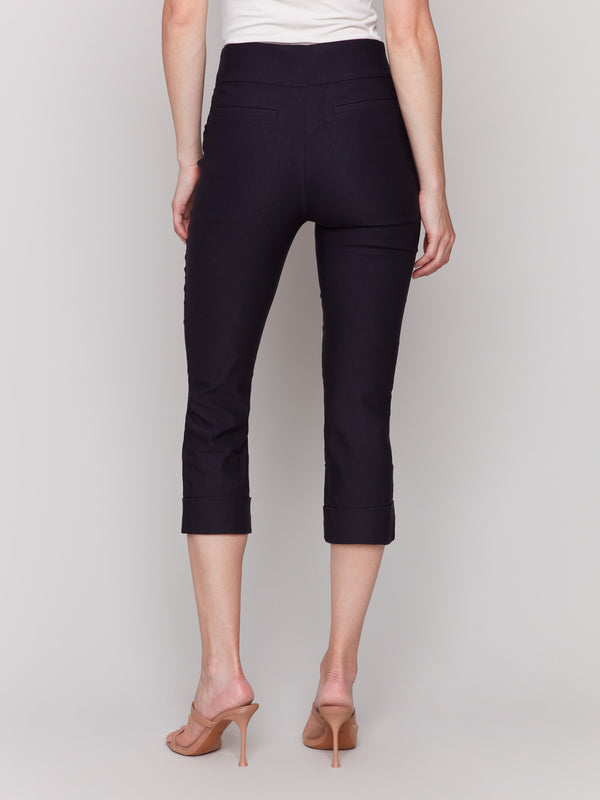 Elegant black capris crafted from high-quality stretch fabric by Charlie B.
