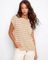 Sand-colored striped knit top featuring drop cap sleeves for a relaxed look by Charlie B.