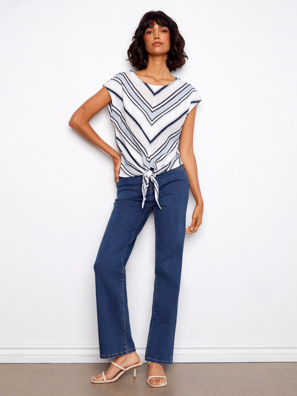 Striped Cotton Tie-Front Blouse - Cloud