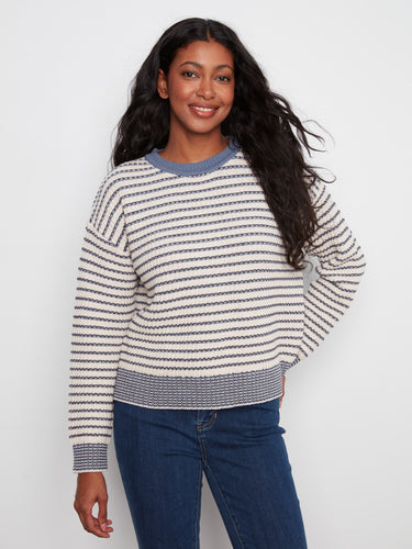 Relaxed fit striped sweater with ribbed knit, offering comfort and style by Charlie B.
